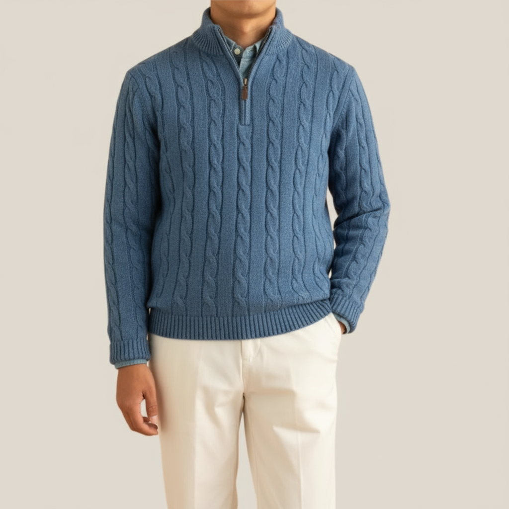 Miles | Heren kabelgebreide half-zip trui